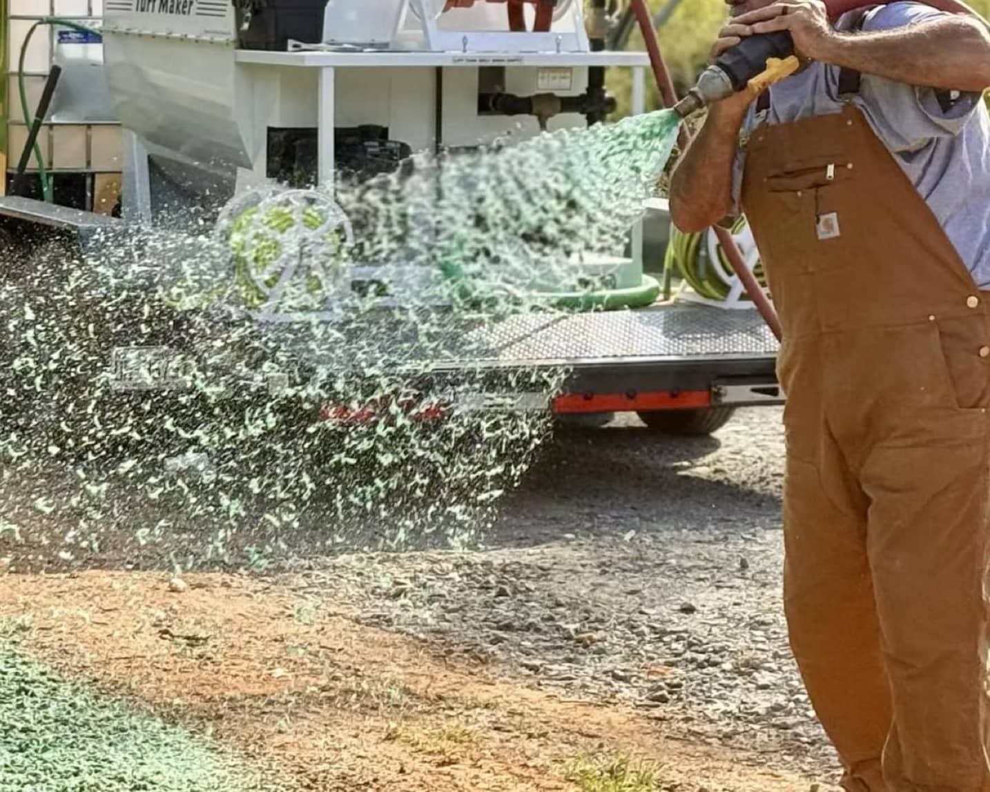 Hydroseeding application on a prepared lawn area